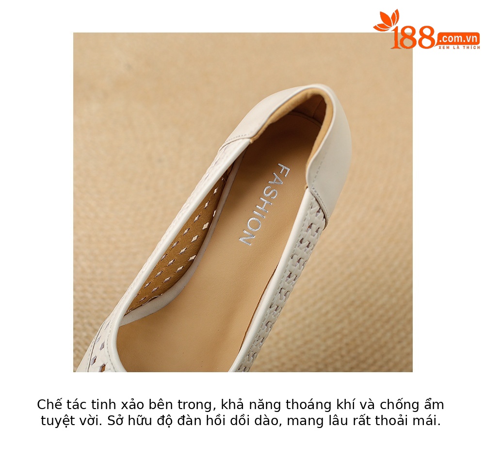 Giày sandal nữ da thật mũi vuông gót xuồng thấp, xỏ chân thoáng khí đi làm — màu trắng ngà, màu mơ chi tiết 19