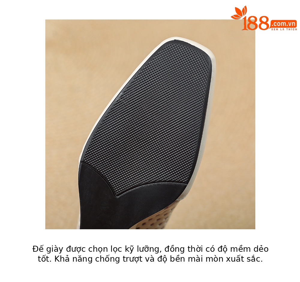 Giày sandal nữ da thật mũi vuông gót xuồng thấp, xỏ chân thoáng khí đi làm — màu trắng ngà, màu mơ chi tiết 21