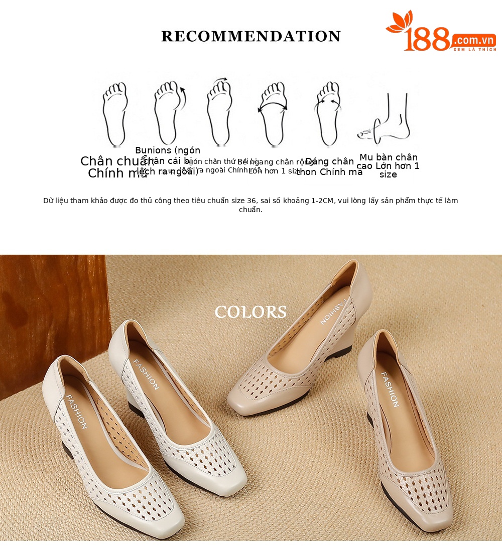 Giày sandal nữ da thật mũi vuông gót xuồng thấp, xỏ chân thoáng khí đi làm — màu trắng ngà, màu mơ chi tiết 3