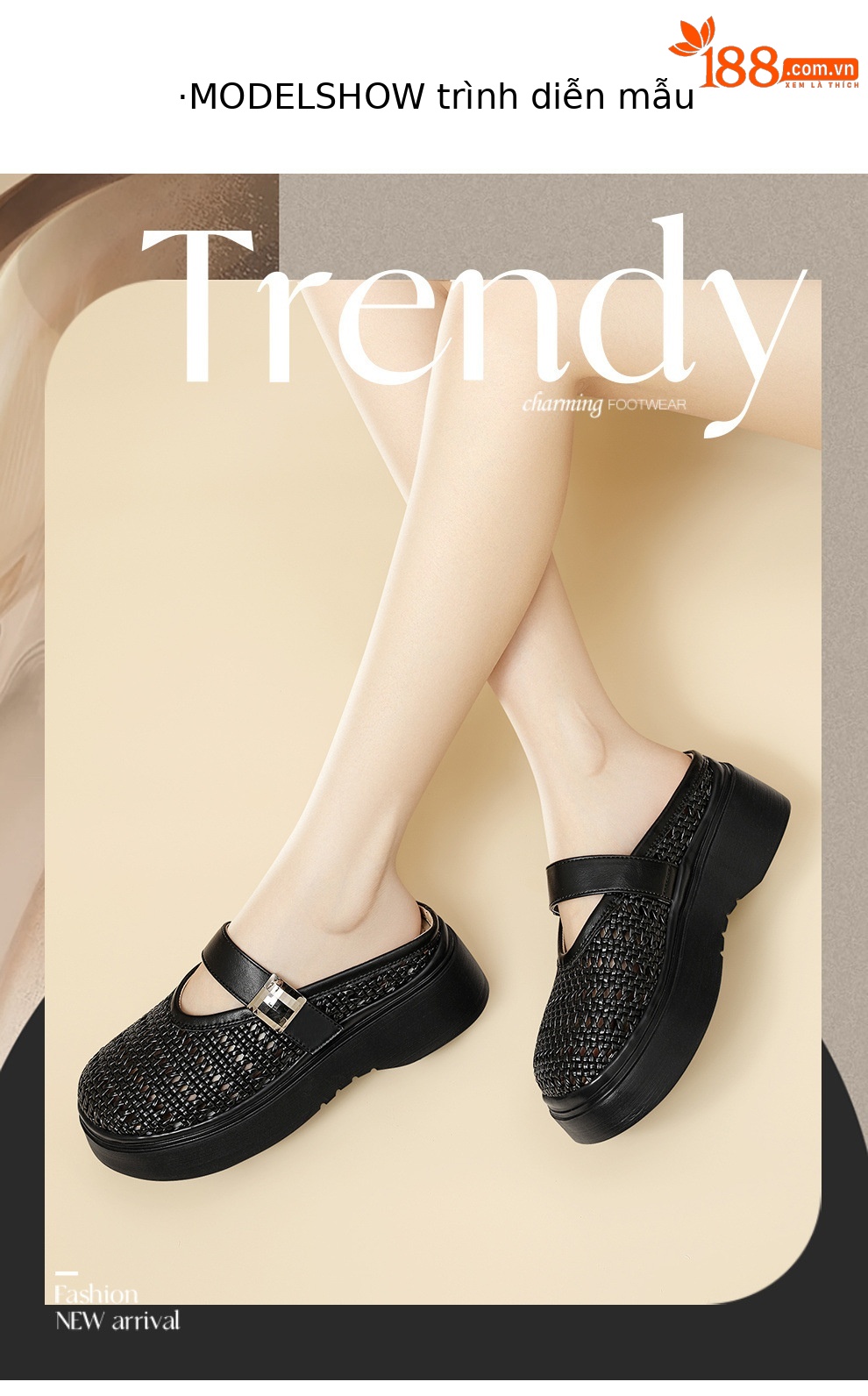 Sandal nữ quai chữ V đan rỗng, đế bánh mì dày mềm, mũi hở — 6147 Da đen, 6147 Màu be chi tiết 4