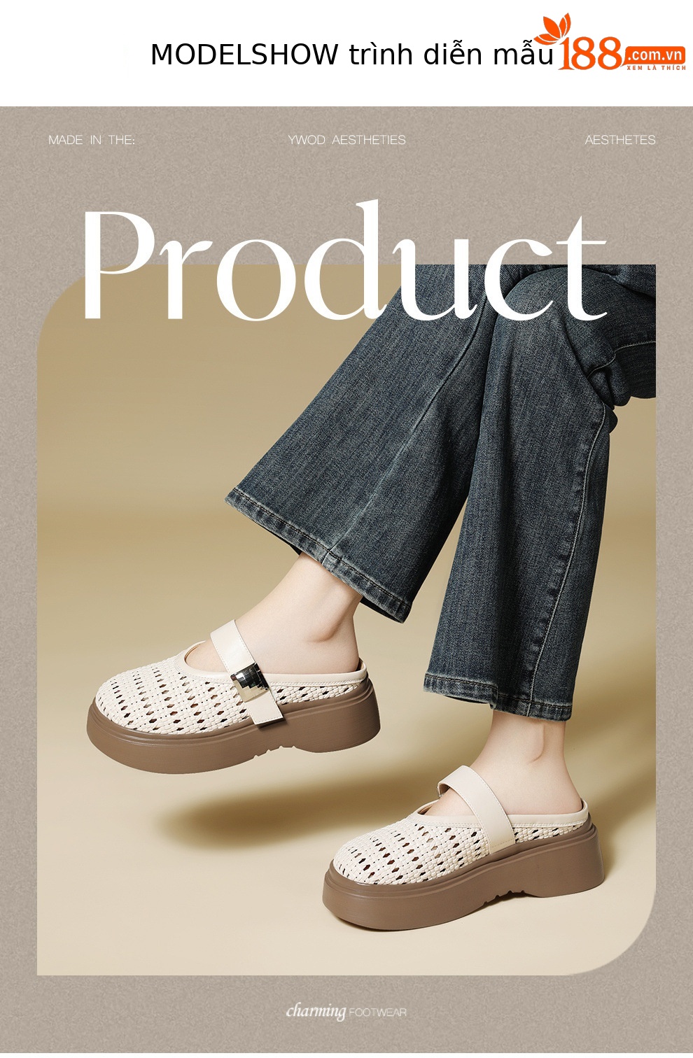 Sandal nữ quai chữ V đan rỗng, đế bánh mì dày mềm, mũi hở — 6147 Da đen, 6147 Màu be chi tiết 5