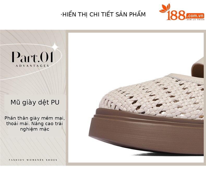 Sandal nữ quai chữ V đan rỗng, đế bánh mì dày mềm, mũi hở — 6147 Da đen, 6147 Màu be chi tiết 6