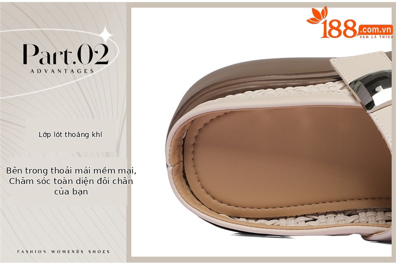 Sandal nữ quai chữ V đan rỗng, đế bánh mì dày mềm, mũi hở — 6147 Da đen, 6147 Màu be chi tiết 7