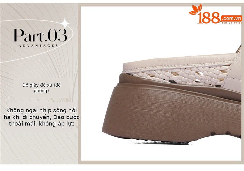 Sandal nữ quai chữ V đan rỗng, đế bánh mì dày mềm, mũi hở — 6147 Da đen, 6147 Màu be chi tiết 8