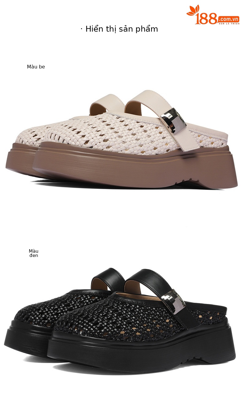 Sandal nữ quai chữ V đan rỗng, đế bánh mì dày mềm, mũi hở — 6147 Da đen, 6147 Màu be chi tiết 9