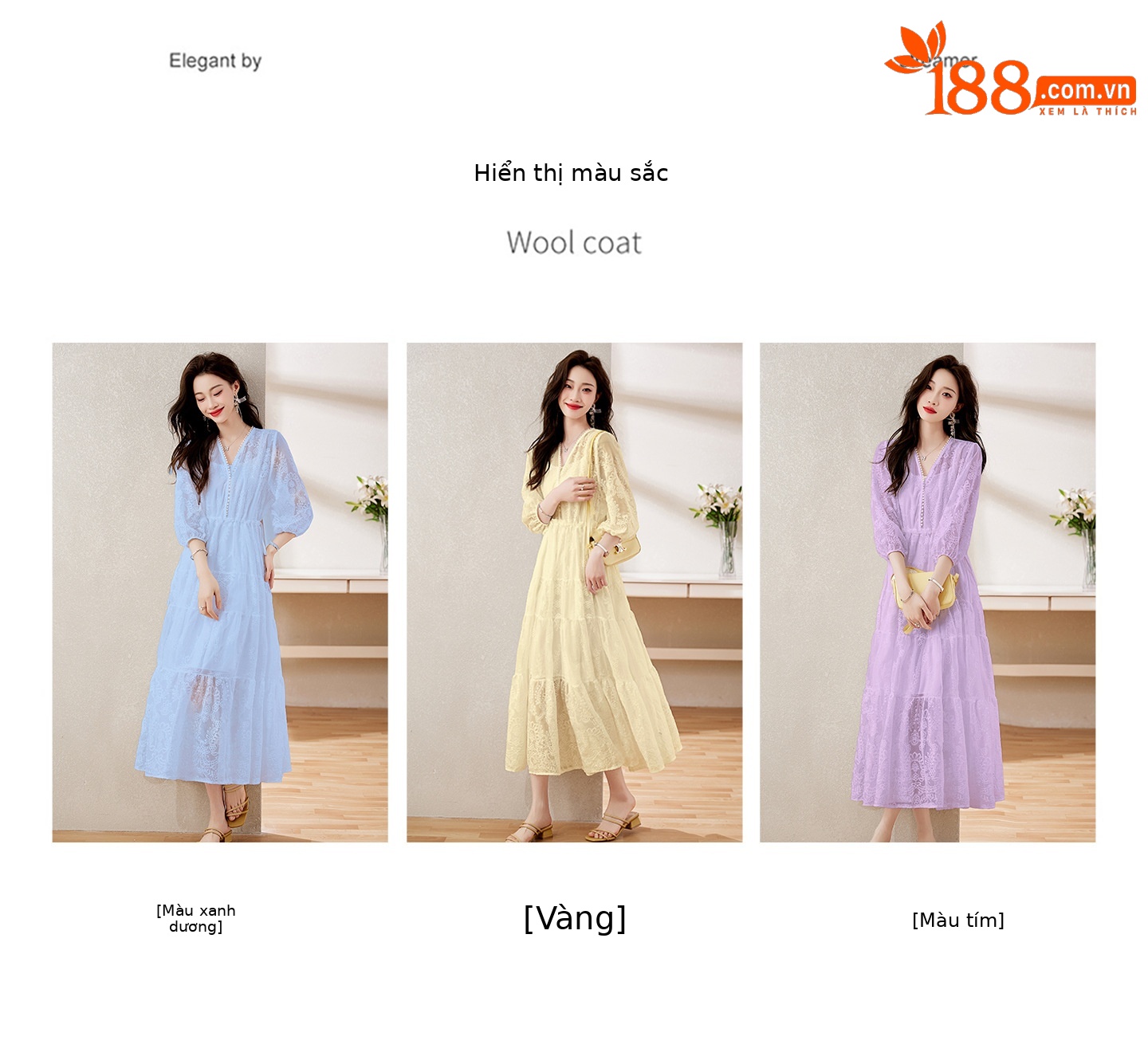 Đầm maxi nữ cổ V thắt eo dáng dài thanh lịch NY1608 — xanh lam, màu tím, màu vàng chi tiết 7