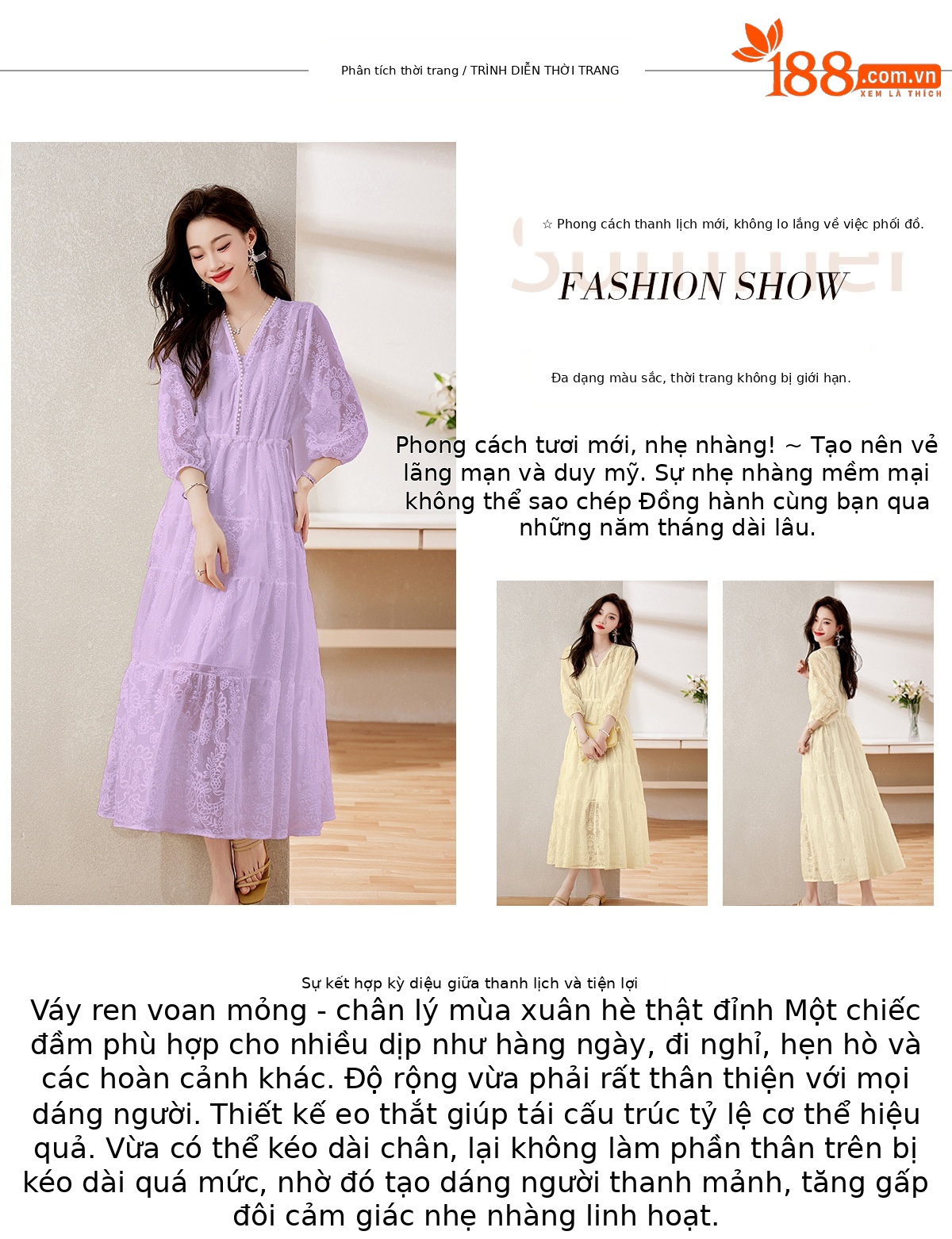 Đầm maxi nữ cổ V thắt eo dáng dài thanh lịch NY1608 — xanh lam, màu tím, màu vàng chi tiết 2