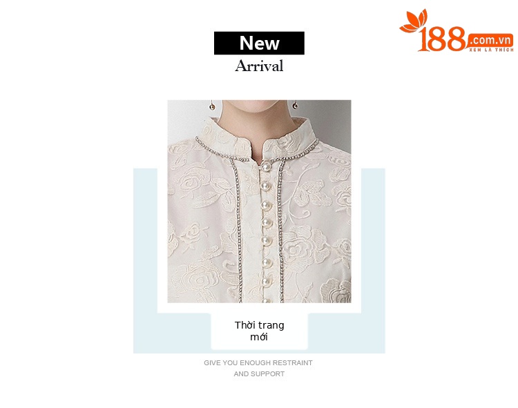 Đầm maxi nữ thêu ren họa tiết rỗng, tay ngắn, cổ tròn, thắt eo, dài qua gối — xanh lam, màu hồng, màu mơ chi tiết 3