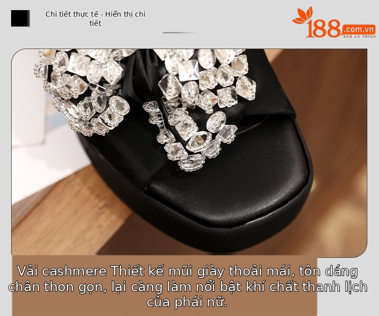 Sandal cao gót nữ đính đá hở mũi quai chéo nơ bướm đế dày — màu đen chi tiết 12