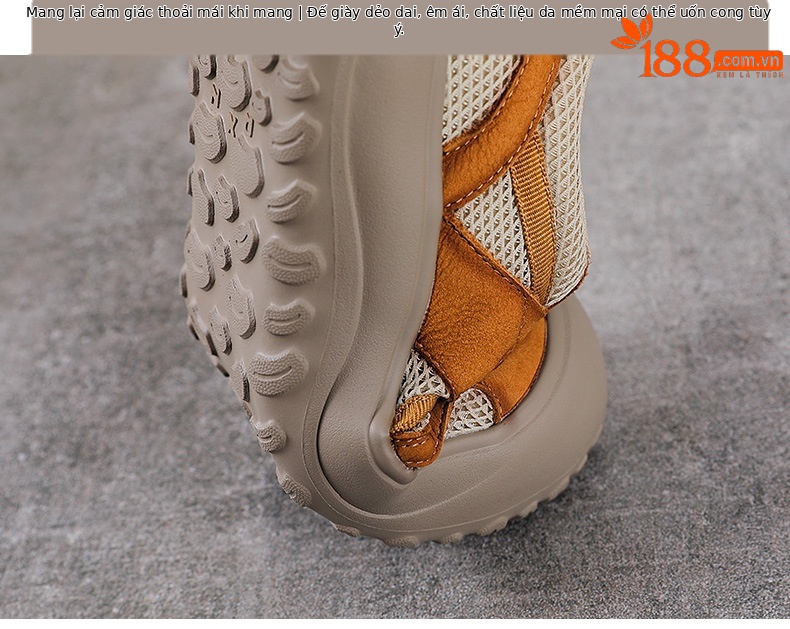 Giày sneaker nữ lưới thoáng khí đế mềm dây buộc da thật — màu be chi tiết 8