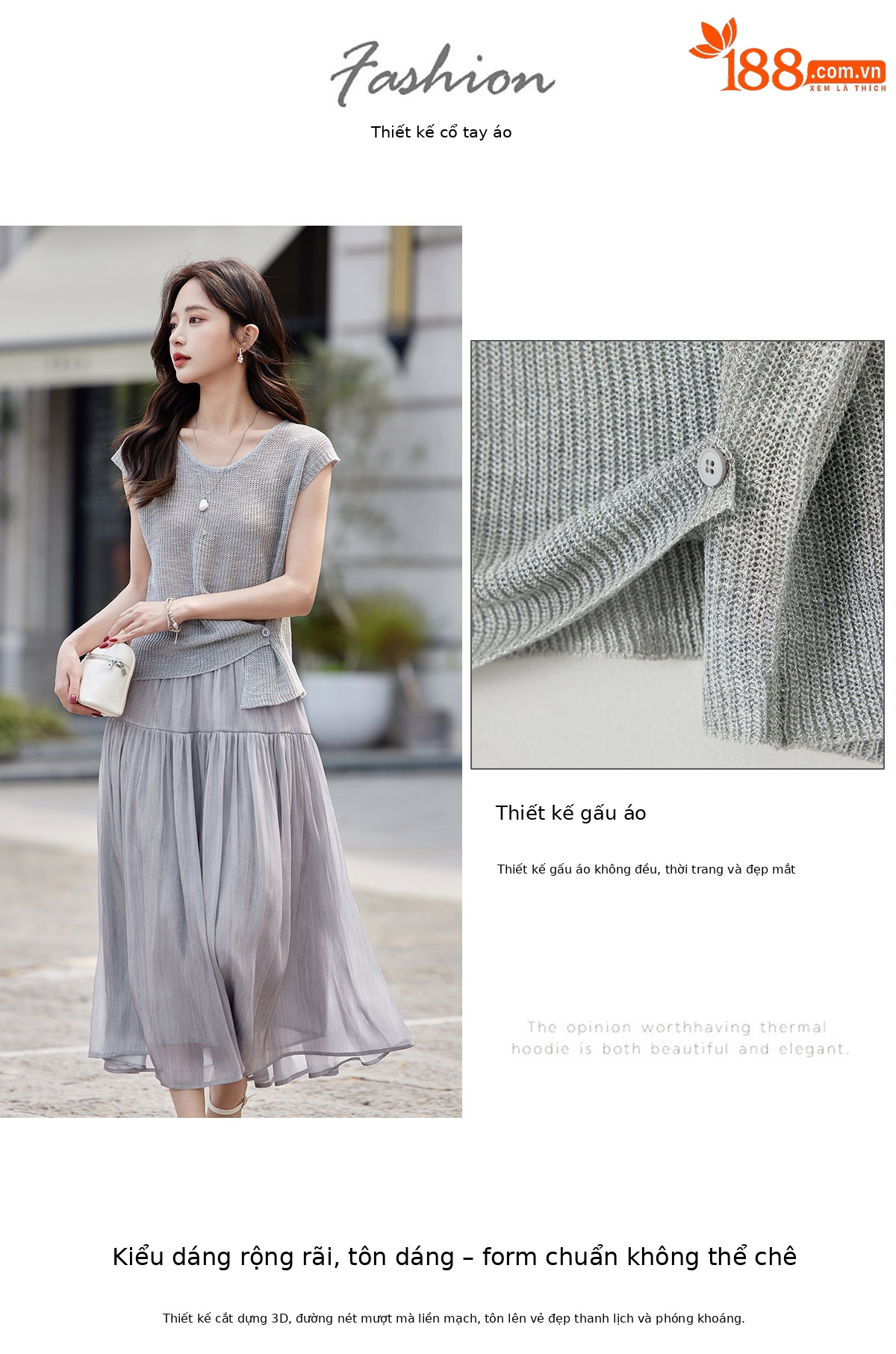 Áo thun cổ tròn tay ngắn phối chân váy midi hai dây đồng bộ nữ — màu tím, màu xám chi tiết 9