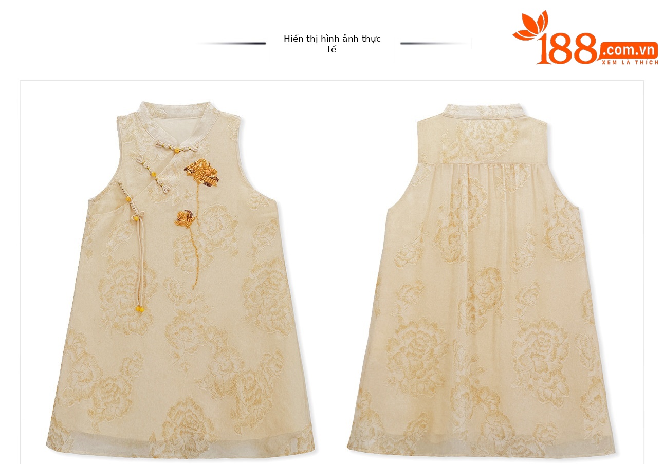 Đầm maxi nữ thắt eo thiết kế cổ điển họa tiết hoa nổi — Gừng chi tiết 13