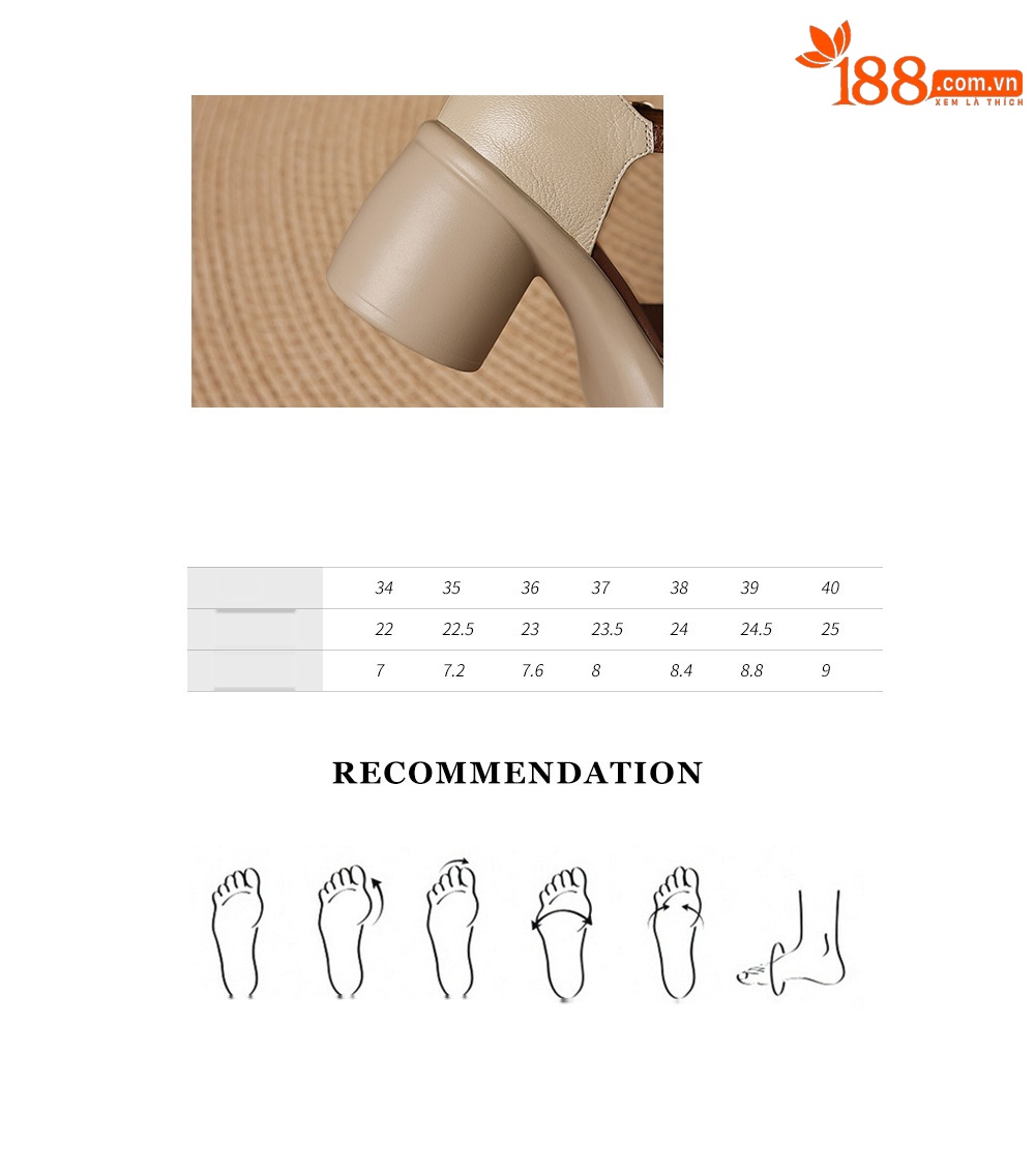 Sandal nữ da cừu mũi trùm đục lỗ quai ngang khóa một chữ gót thô 7.5 cm — màu trắng ngà chi tiết 4