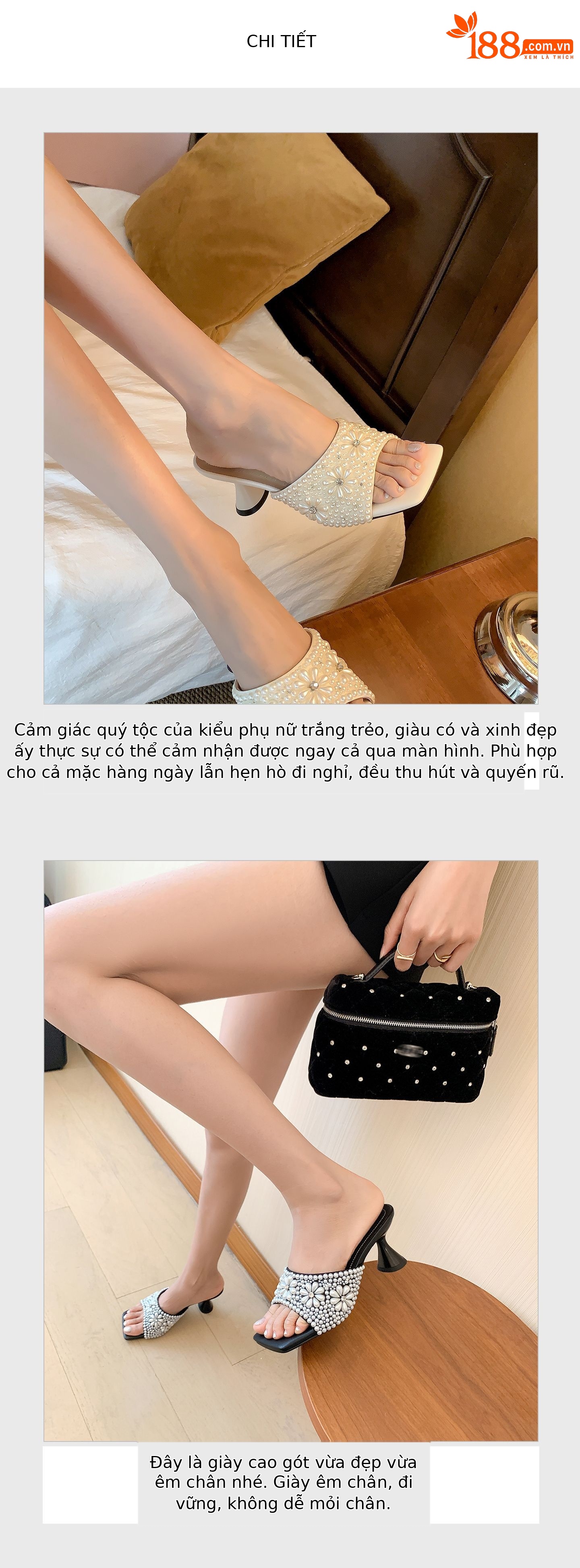 Sandal cao gót nữ quai ngang mũi vuông đính đá pha lê handmade — màu đen, màu trắng chi tiết 6