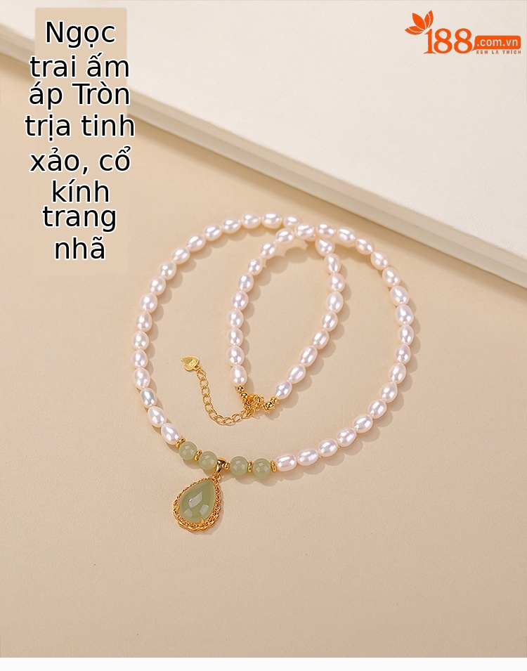 Dây chuyền bạc S925 mạ vàng đính ngọc trai nước ngọt và ngọc Hotan hình giọt nước — Bộ chuỗi chi tiết 1