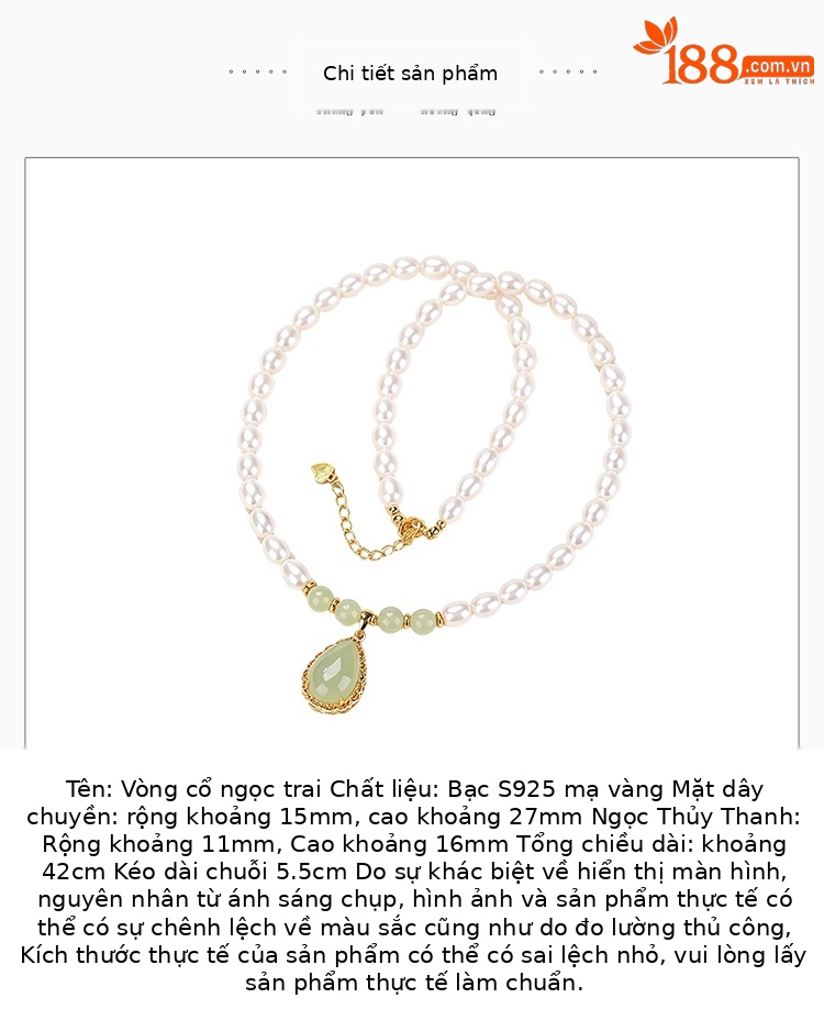 Dây chuyền bạc S925 mạ vàng đính ngọc trai nước ngọt và ngọc Hotan hình giọt nước — Bộ chuỗi chi tiết 2
