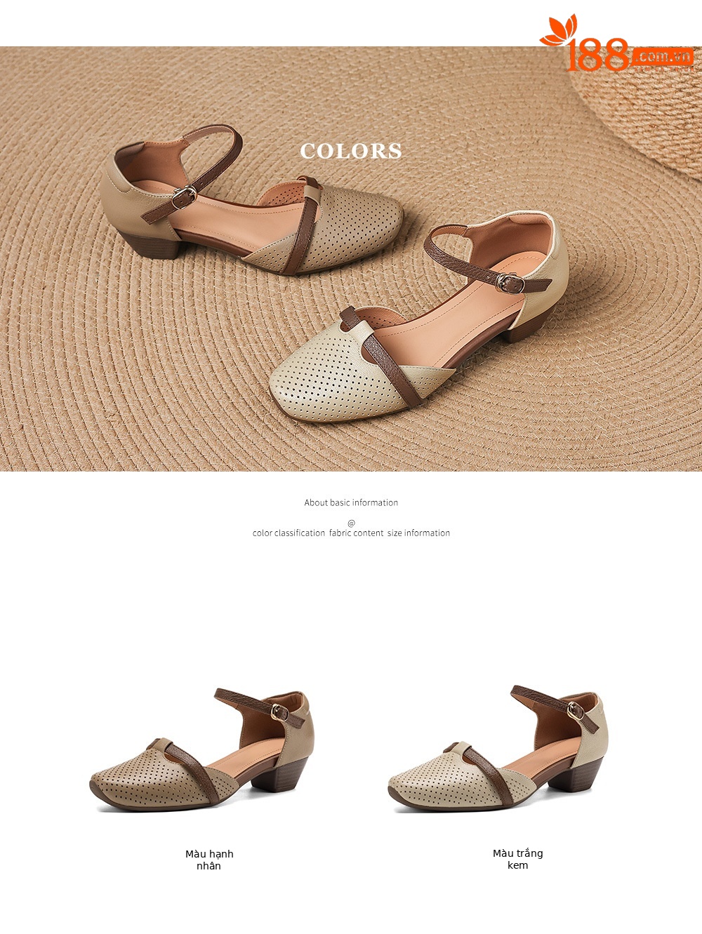 Sandal nữ da cừu mũi kín gót vuông quai ngang khóa một chữ — màu trắng ngà chi tiết 4