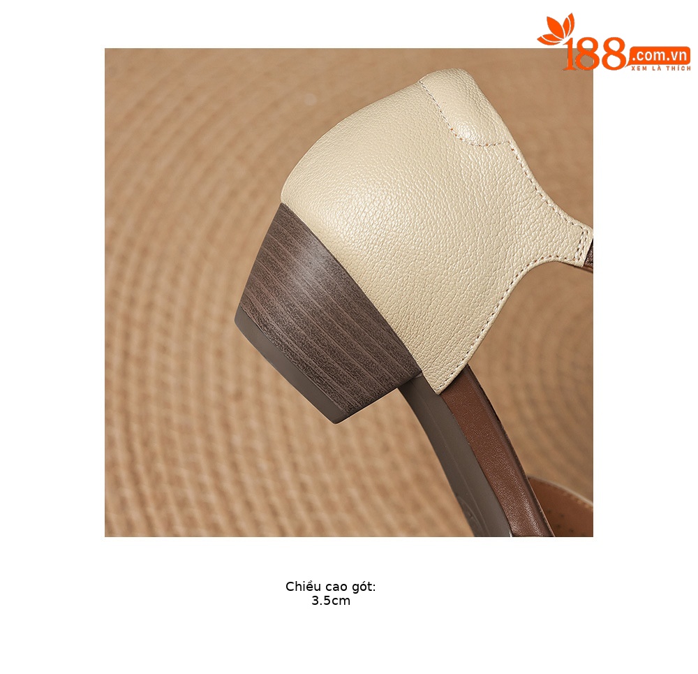Sandal nữ da cừu mũi kín gót vuông quai ngang khóa một chữ — màu trắng ngà chi tiết 20