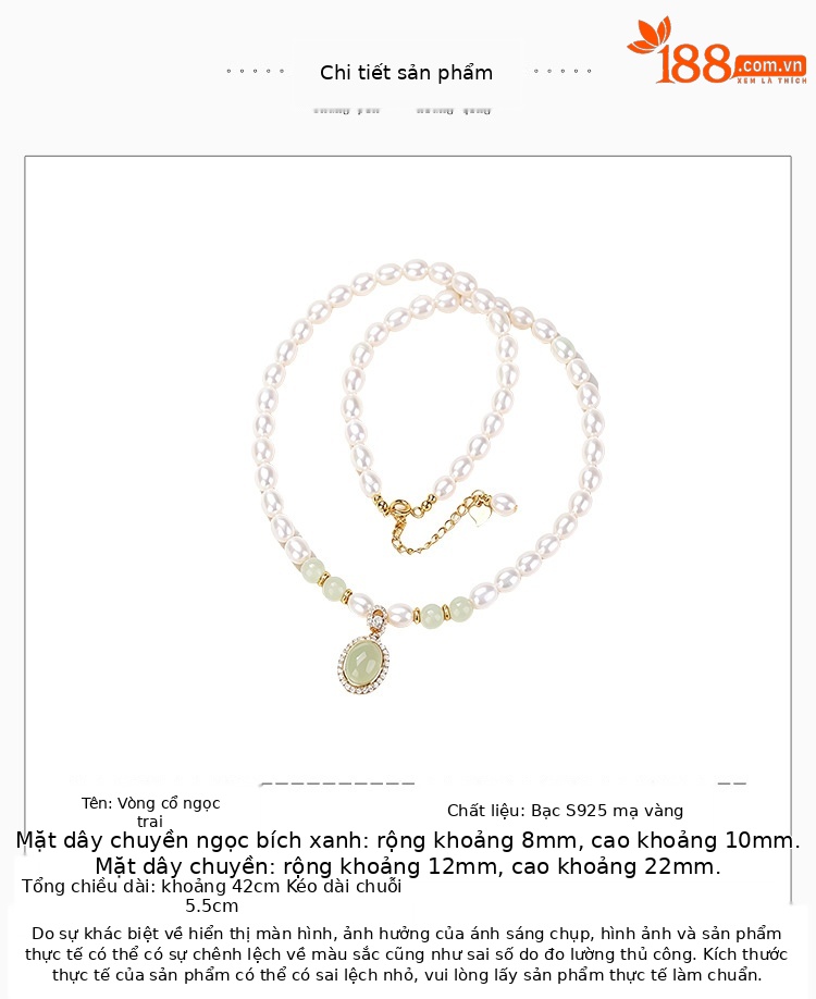 Vòng cổ bạc S925 mạ vàng đính ngọc trai nước ngọt tự nhiên hình trứng mì — Bộ chuỗi chi tiết 2