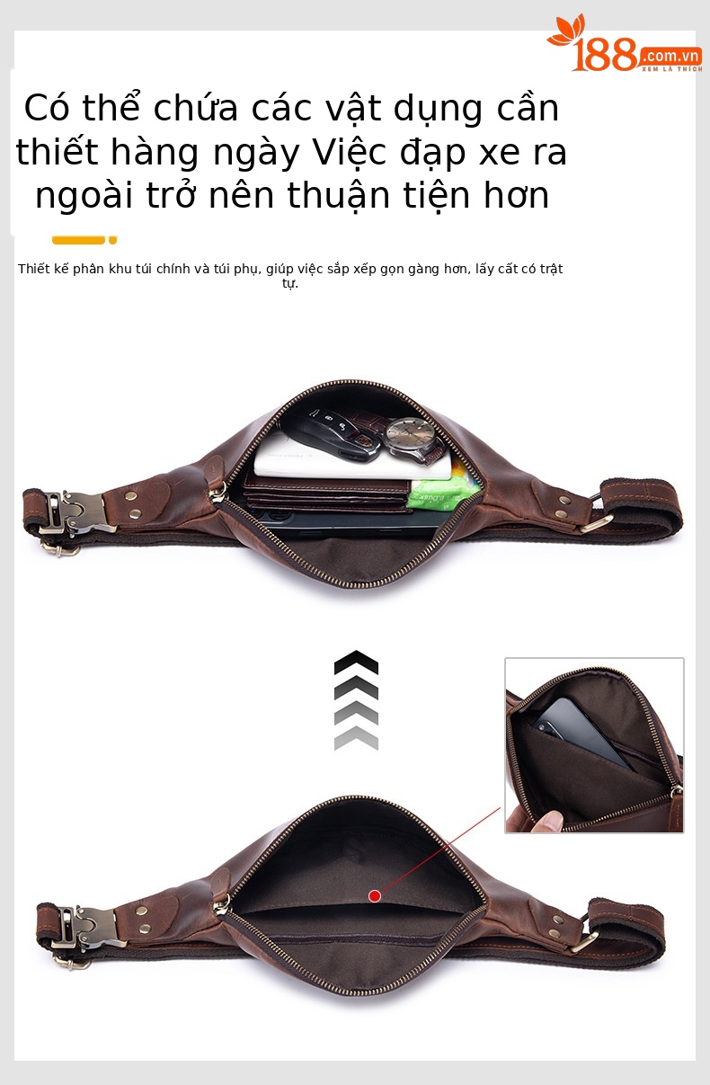 Túi đeo chéo nam da bò thật phong cách cổ điển, thiết kế đa năng, tiện lợi — Màu cà phê chi tiết 6