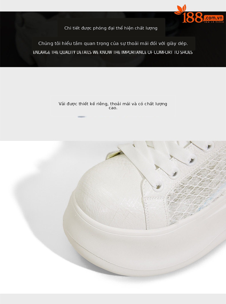 Giày sneaker nữ chunky đế dày màu trắng, phối dây buộc, form thể thao — Hũ trắng vàng, Bột trắng chi tiết 6