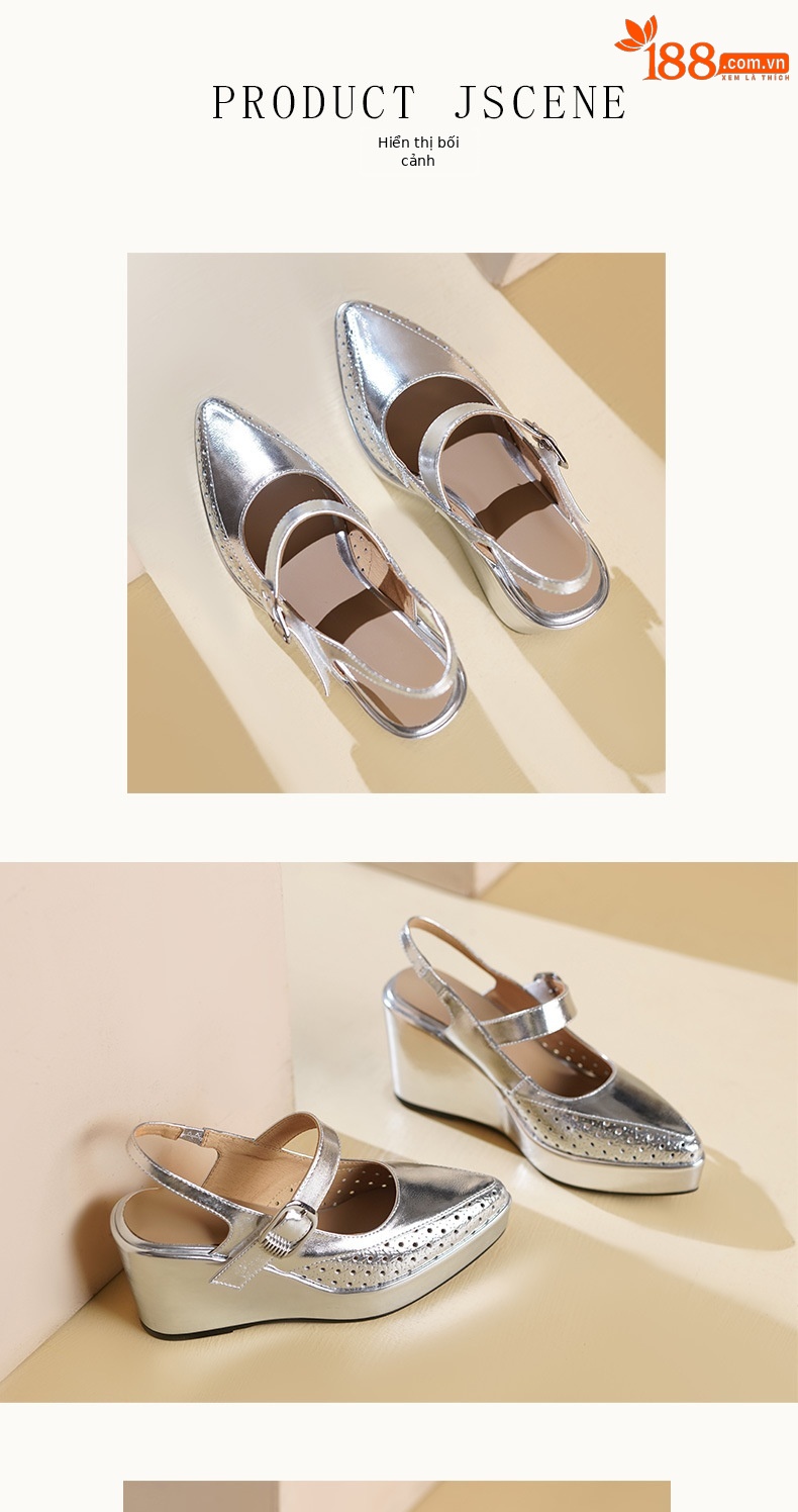 Sandal cao gót nữ hở mũi quai ngang gót 9 cm — màu vàng, bạc chi tiết 5