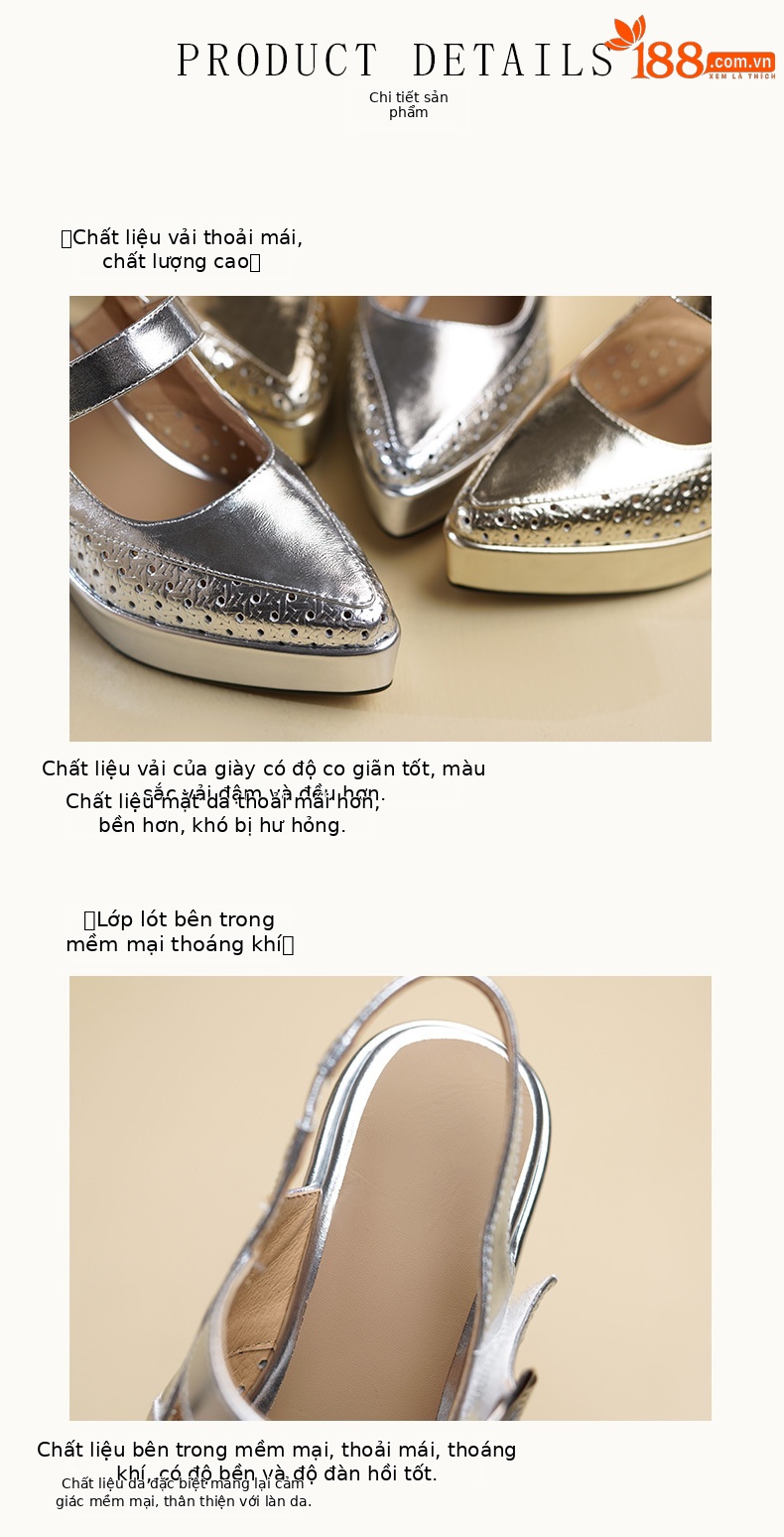 Sandal cao gót nữ hở mũi quai ngang gót 9 cm — màu vàng, bạc chi tiết 7