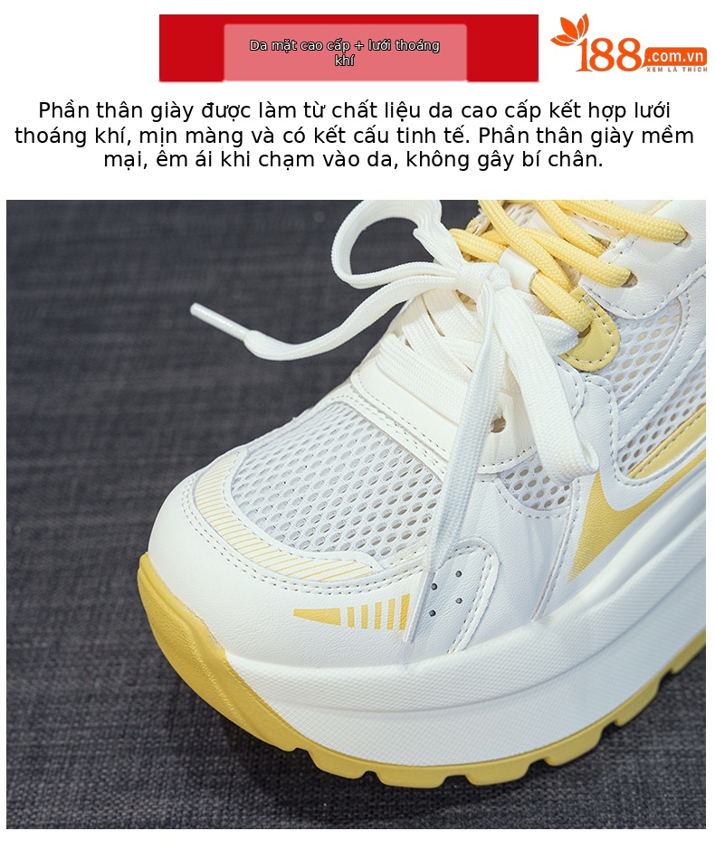 Giày sneaker nữ đế dày phong cách cổ điển, tăng chiều cao, phối màu xám vàng — Xám 5032-1, Vàng 5032-1 chi tiết 7