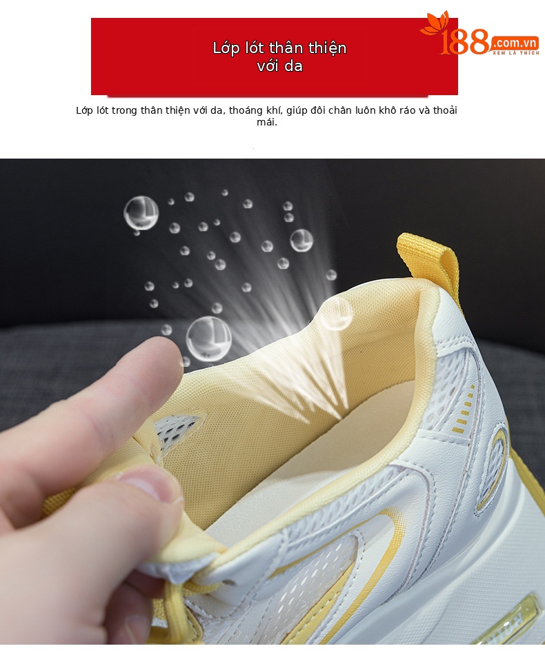 Giày sneaker nữ đế dày phong cách cổ điển, tăng chiều cao, phối màu xám vàng — Xám 5032-1, Vàng 5032-1 chi tiết 8