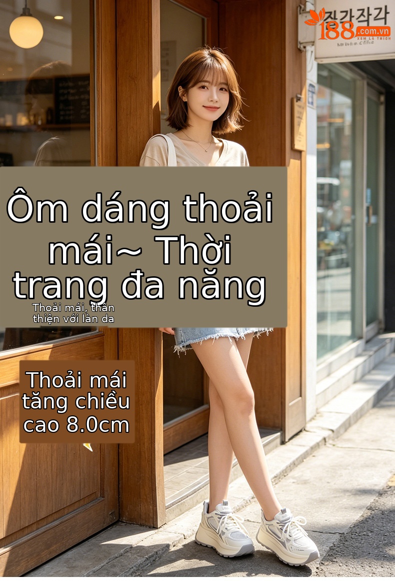 Giày sneaker nữ đế dày phong cách cổ điển, tăng chiều cao, phối màu xám vàng — Xám 5032-1, Vàng 5032-1 chi tiết 1
