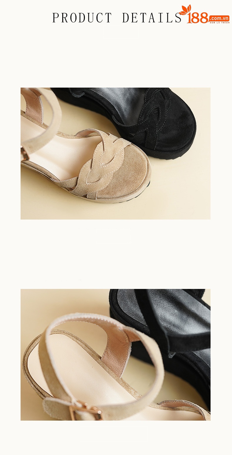 Sandal cao gót nữ hở mũi quai một chữ khóa, đế dày 10 cm, chất liệu da cừu lật dệt — đen chi tiết 9