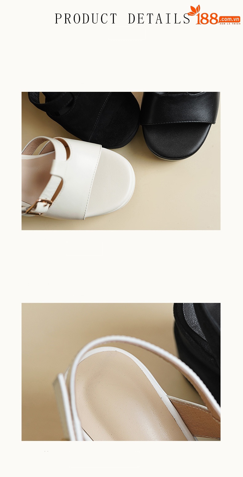 Sandal cao gót nữ hở mũi quai ngang khóa gót 11 cm — Da bò trắng gạo chi tiết 11