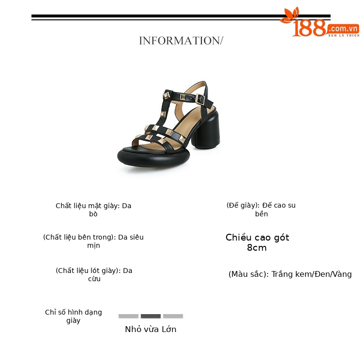 Sandal cao gót nữ mũi nhọn quai ngang đinh tán gót vuông 9 cm — màu đen, màu trắng ngà, màu vàng chi tiết 3