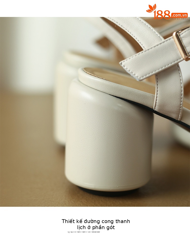 Sandal cao gót nữ mũi nhọn quai ngang đinh tán gót vuông 9 cm — màu đen, màu trắng ngà, màu vàng chi tiết 7