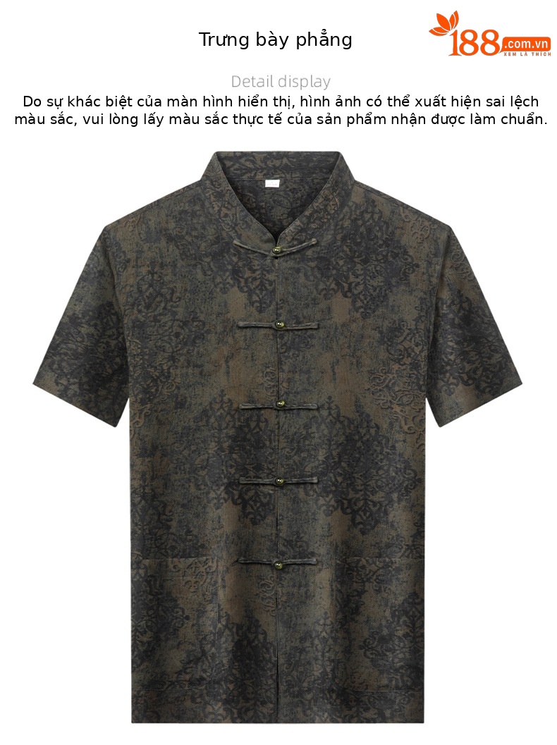 Áo sơ mi nam tay ngắn cổ đứng kiểu Trung Hoa lụa tơ tằm Mulberry Silk — Quân đội xanh 625179 chi tiết 8
