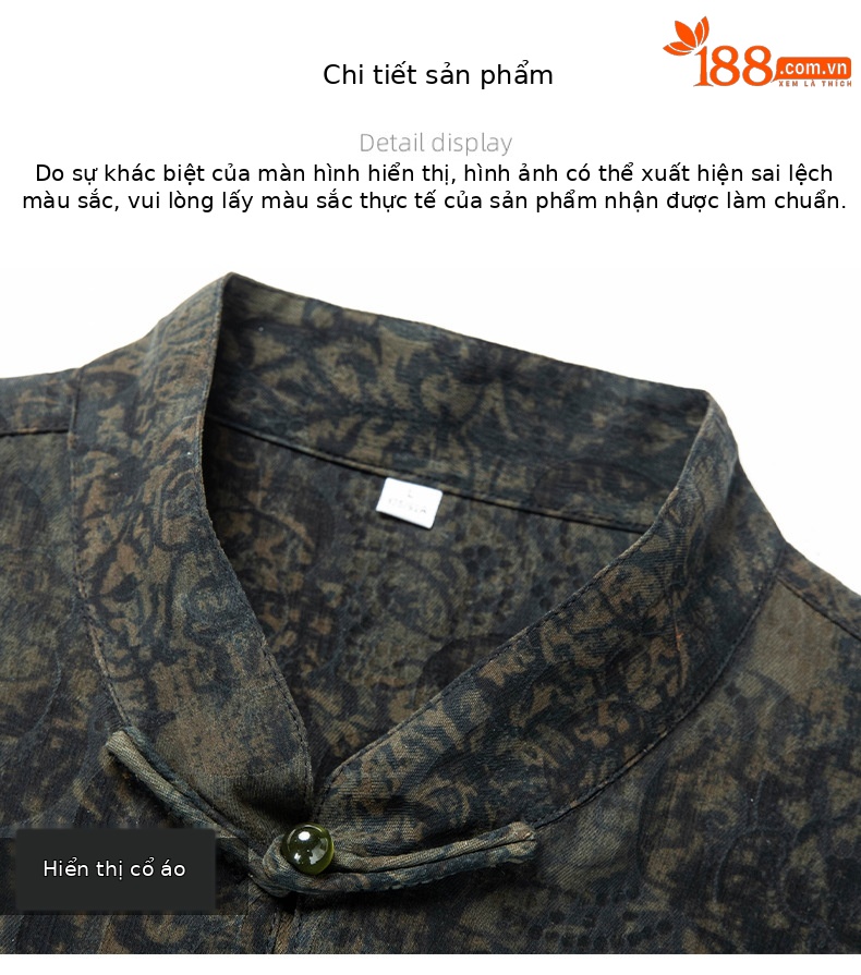 Áo sơ mi nam tay ngắn cổ đứng kiểu Trung Hoa lụa tơ tằm Mulberry Silk — Quân đội xanh 625179 chi tiết 14