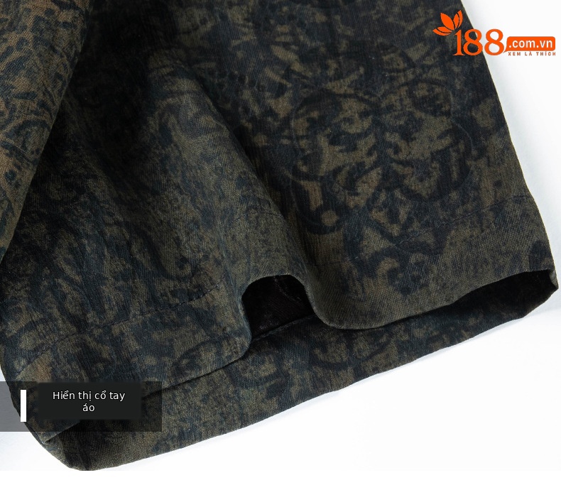 Áo sơ mi nam tay ngắn cổ đứng kiểu Trung Hoa lụa tơ tằm Mulberry Silk — Quân đội xanh 625179 chi tiết 17