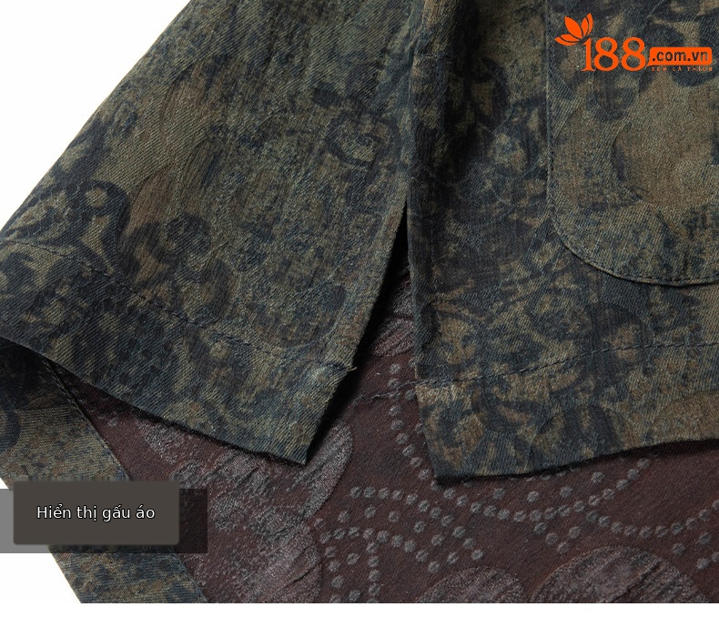 Áo sơ mi nam tay ngắn cổ đứng kiểu Trung Hoa lụa tơ tằm Mulberry Silk — Quân đội xanh 625179 chi tiết 18
