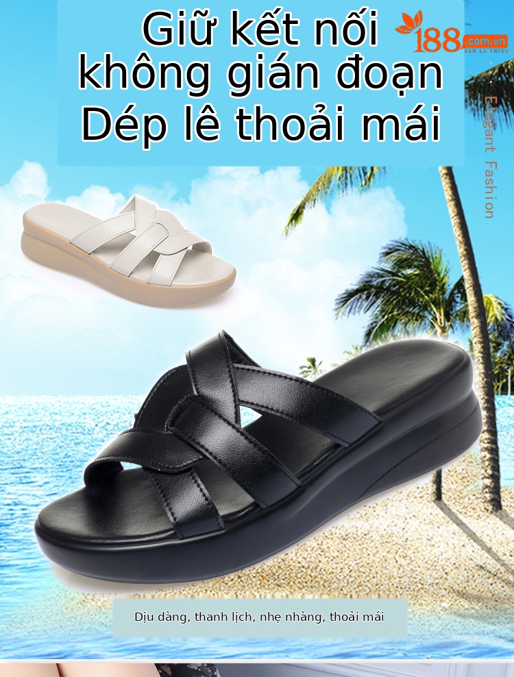 Dép sandal nữ quai chữ V đế bệt da bò mềm mại, size lớn 35-43 — Đen【Da bò lớp đầu】 chi tiết 1