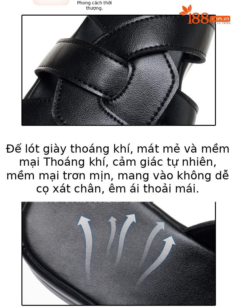 Dép sandal nữ quai chữ V đế bệt da bò mềm mại, size lớn 35-43 — Đen【Da bò lớp đầu】 chi tiết 4