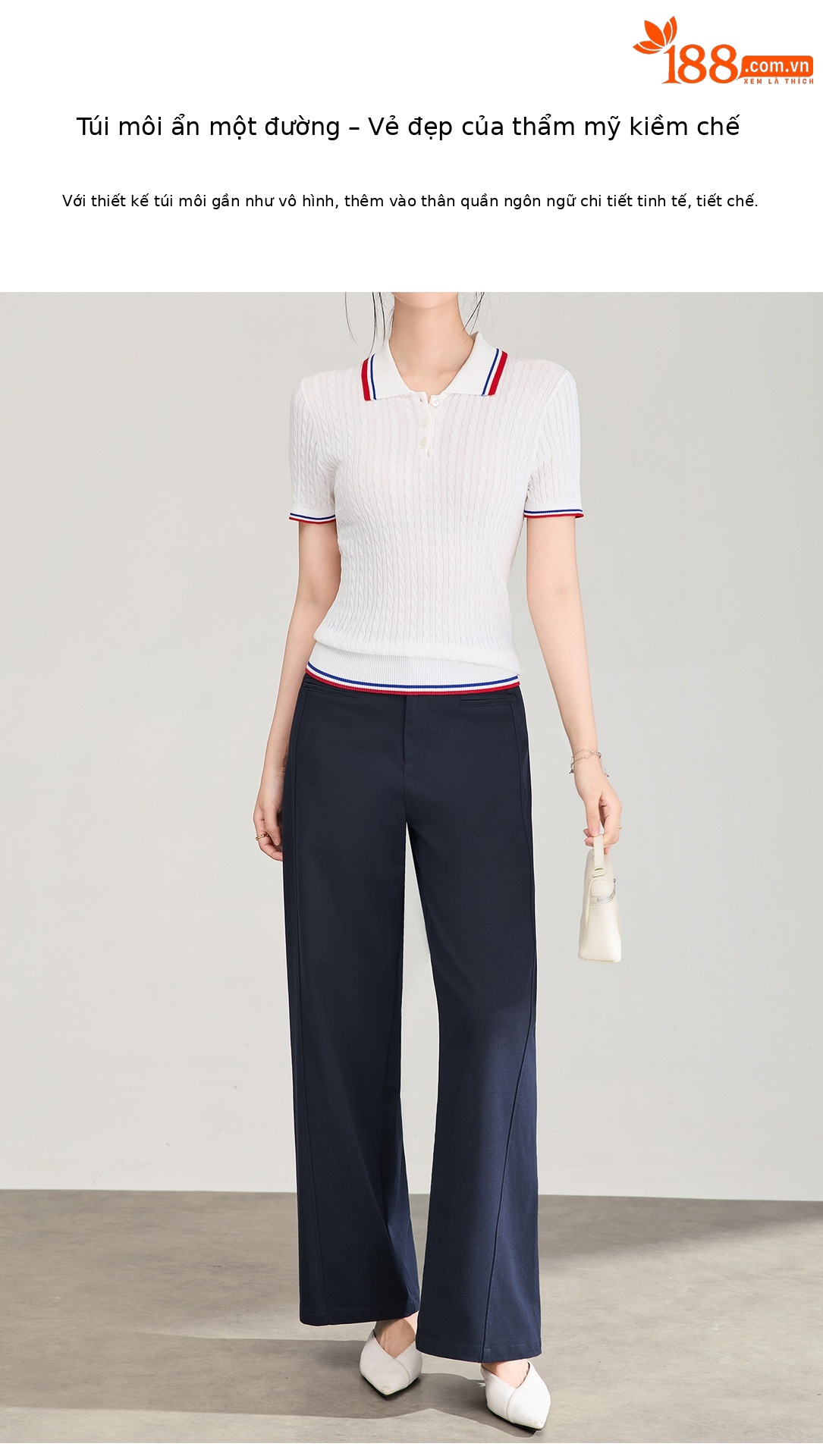 Quần culottes nữ ống rộng dáng lười, chất liệu tencel cotton mềm mại, cạp cao suông nhẹ — Xanh lông mòng đen chi tiết 5