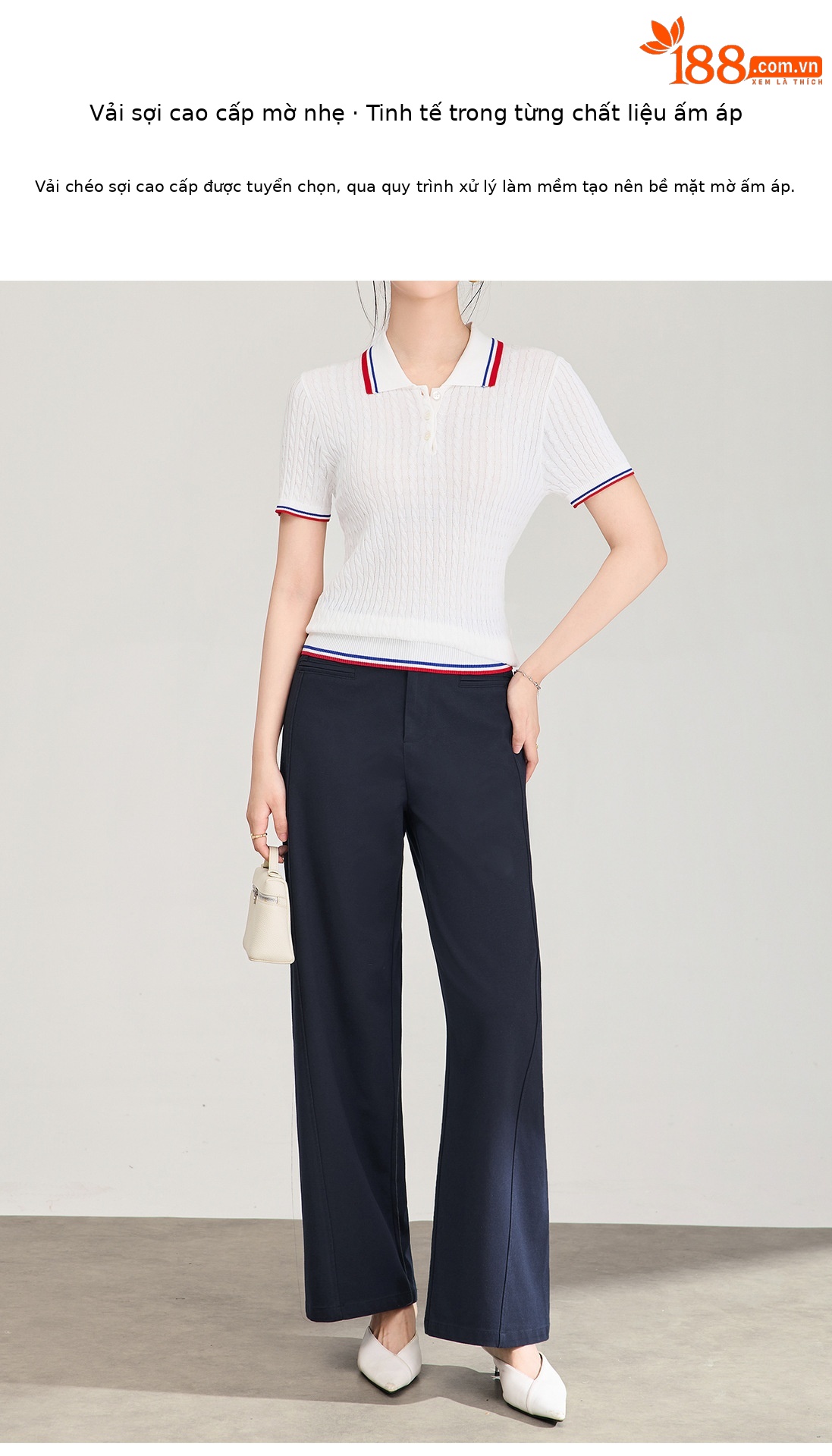 Quần culottes nữ ống rộng dáng lười, chất liệu tencel cotton mềm mại, cạp cao suông nhẹ — Xanh lông mòng đen chi tiết 6