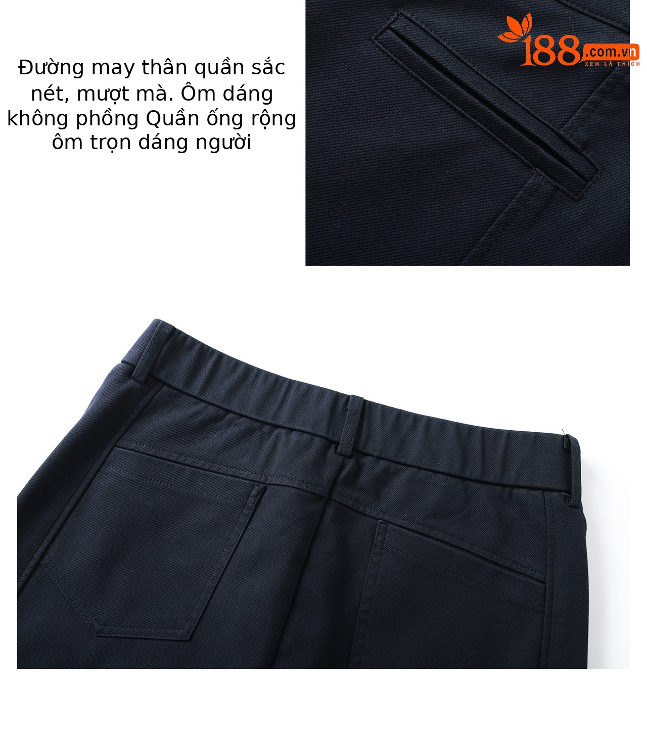 Quần culottes nữ ống rộng dáng lười, chất liệu tencel cotton mềm mại, cạp cao suông nhẹ — Xanh lông mòng đen chi tiết 8