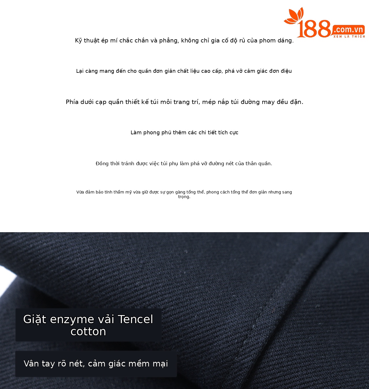 Quần culottes nữ ống rộng dáng lười, chất liệu tencel cotton mềm mại, cạp cao suông nhẹ — Xanh lông mòng đen chi tiết 3