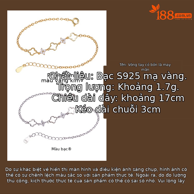 Vòng tay bạc S925 hình cỏ bốn lá nữ tính, phong cách tối giản — Bạc chi tiết 1