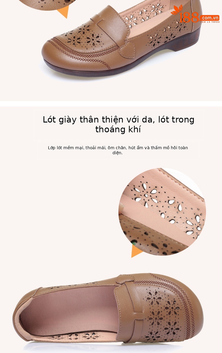 Giày sandal nữ da thật đế bệt quai chữ V thoáng khí — màu be chi tiết 6
