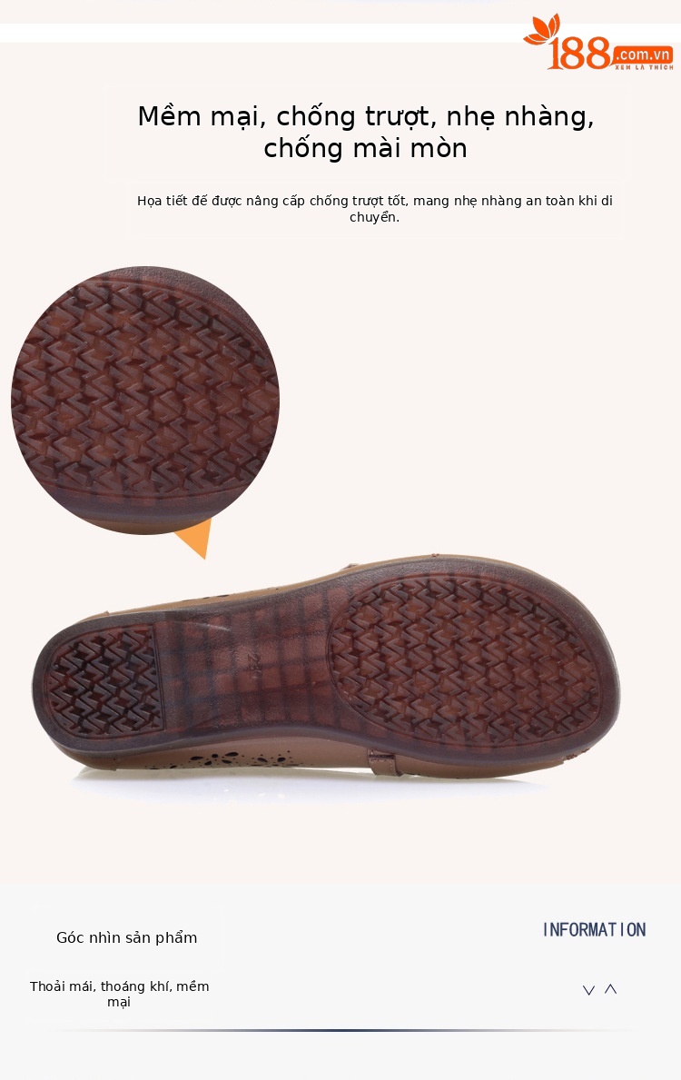 Giày sandal nữ da thật đế bệt quai chữ V thoáng khí — màu be chi tiết 7