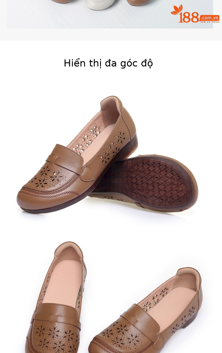 Giày sandal nữ da thật đế bệt quai chữ V thoáng khí — màu be chi tiết 15