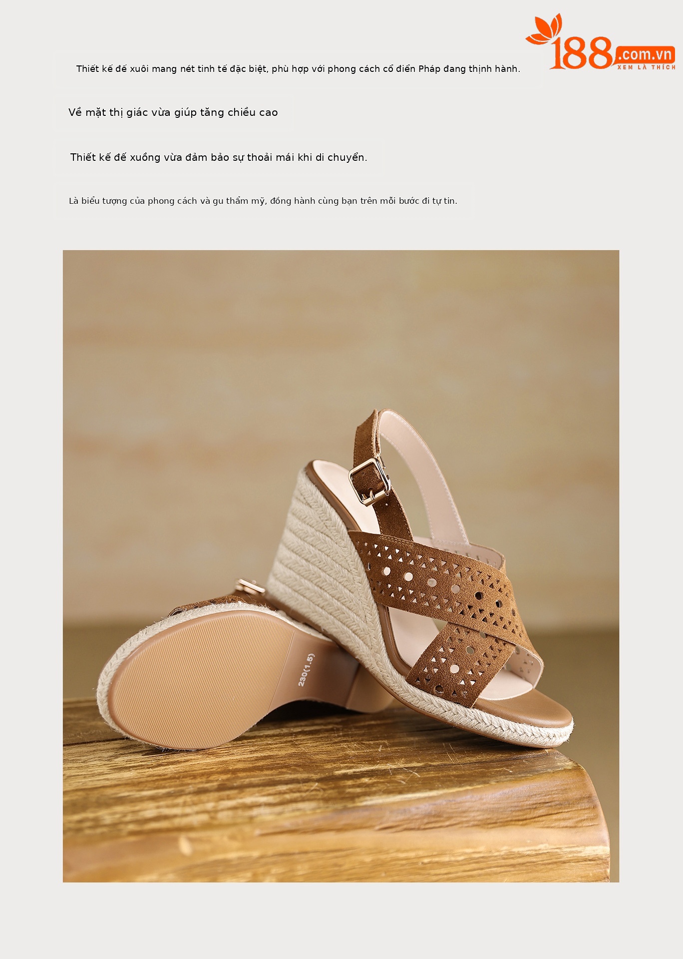 Sandal cao gót nữ quai chéo hở mũi đế xuồng bện rơm gót 8 cm — màu nâu, màu đen chi tiết 4