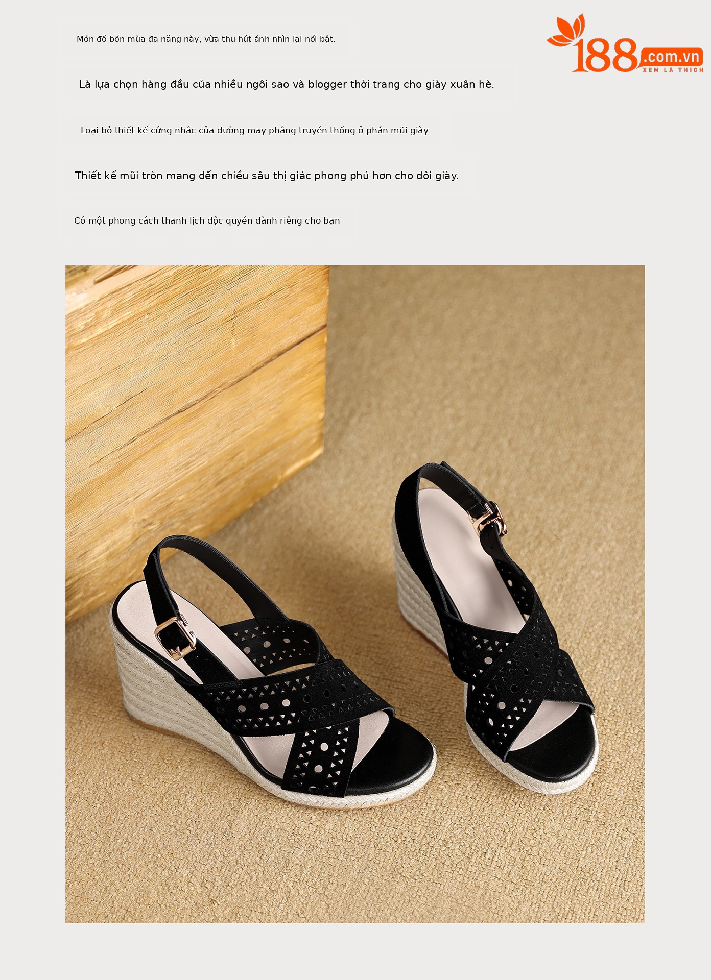 Sandal cao gót nữ quai chéo hở mũi đế xuồng bện rơm gót 8 cm — màu nâu, màu đen chi tiết 3